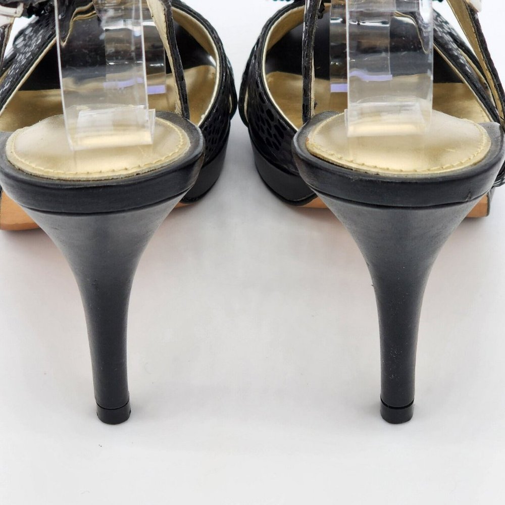 Antonio Melani Alleara Black Ankle Strap Heels Beaded Embossed Size 6 - Picture 6 of 12
